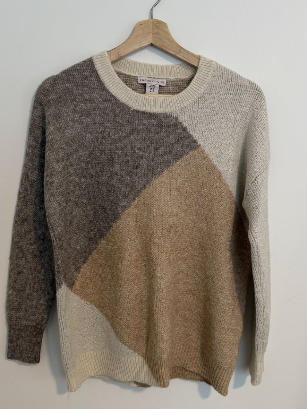 Sincerely Jules Women's XS Cream Ribbed Trim Knit Color Block Sweater